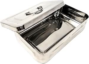 Stainless Steel Artist Supply Storage Box With Removable Lid Container Portable Tray Designed to Store & Hold Art Supplies Paints, Markers, Pencils, Pens, Brushes (8"L x 5"W x 2"H - Handle Lid)