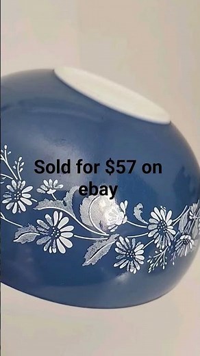 Vintage 4 Qt Pyrex Large Dark Blue Colonial Mist Mixing Bowl #444 Flowers