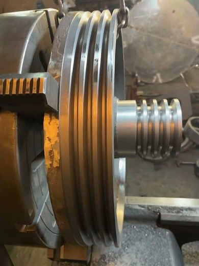 Double belt pulley with bearing housingHashtags: #DoubleBeltPulley #machining Engineering #Machinery