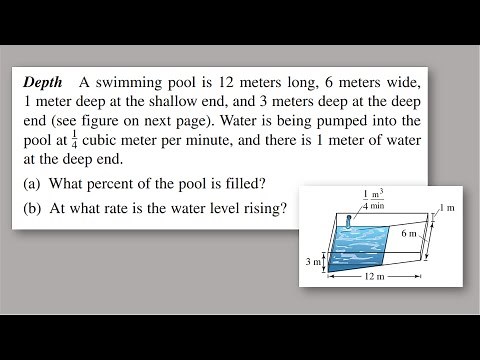 A swimming pool is 12 m long, 6 m wide, 1 m deep at the shallow end -Related Rates- MCS21 Lesson 16a