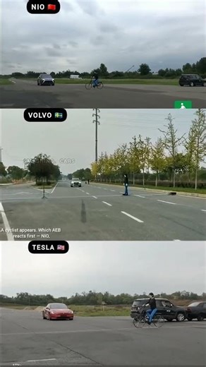 Amazing Smart Cyclist AEB Test: NIO vs Volvo vs Tesla
