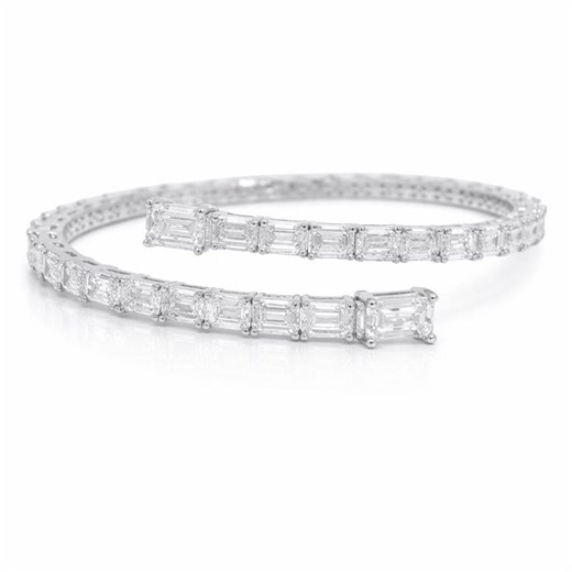 Diamond Bangle: Emerald Cut Sparkling Stones (14K White Gold) - Etsy