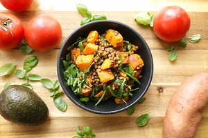 Warm Lentil and Sweet Potato Salad - The Buddhist Chef