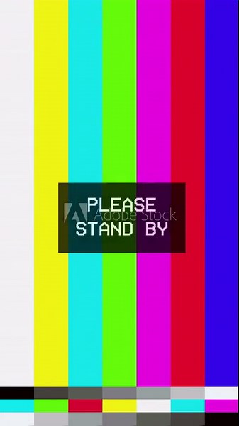 4K Animation tv static color noise glitch error video with please stand by text