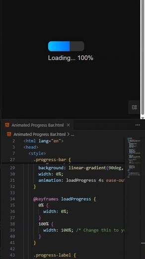 Animated Progress Bar HTML & CSS. #shorts #viral #css