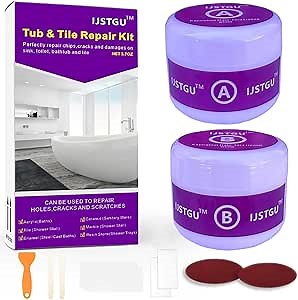 Tub Repair Kit White,Porcelain Sink Repair Kit,Firmly Bond Chip & Crack on Porcelain, Ceramic, Enamel, Tile Toilet and Shower Bath Repair Kit, Repair Cracks, Fragments, Holes and pits