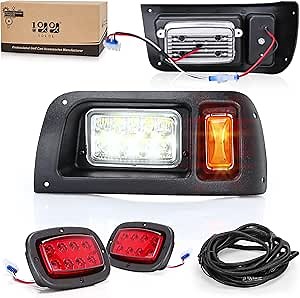 Golf Cart Light Kit for Club Car DS Gas & Electric 1996-2013, 12V Street Legal Full Headlight Tail Light Kit with Turn Signal Switch, Horn Button, Hazard Flasher and Brake Pad