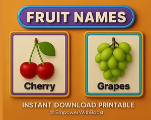 Fruit Flashcards – Printable Kids Learning PDF – Preschool & Kindergarten – Healthy Fruits Cards - Etsy