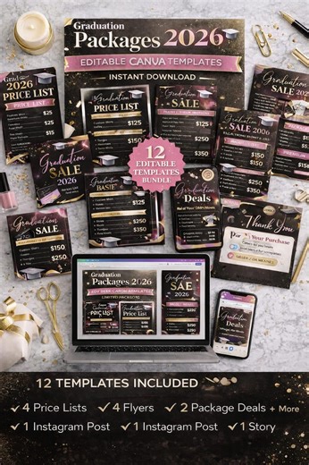 Graduation Package Templates 2026 | Editable Canva Flyers & Price List Bundle | Grad Business Marketing Kit | Instant Download - Etsy