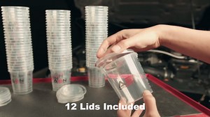 ABN Automotive Paint Mixing Cups - 100 Pack 40oz Plastic Measuring Mixing Cups for Epoxy Resin, Activators, and Thinners with 12 Lids