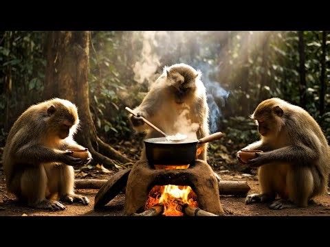 3 Real Indian Monkeys Cooking Meat in the Jungle Like Humans 🐒🔥 | Full Jungle Story