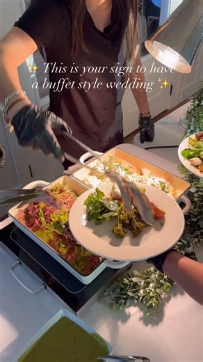 🎉 This is your sign to have a buffet-style wedding, here’s why 👇 ✨ Chef’s Select Service Menu Perfect for intimate gatherings and budget-friendly celebrations, our curated buffet experience brings together flavor, presentation, and ease. 🍽️ Hors d’oeuvres and entrées are beautifully displayed in elegant stoneware, with warming equipment to keep everything fresh and inviting. 🤍 Our team handles everything, setup, food maintenance, and breakdown, so your day feels seamless and stress-free. Buf