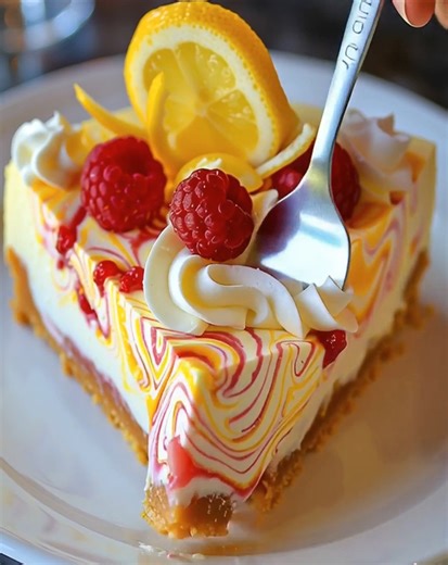 Delicious Lemon Raspberry Swirl Cheesecake you’ll need: 2 cups graham cracker crumbs 1/2 cup unsalted butter, melted For the Cheesecake Filling: 3 cups cream cheese, softened ... Full Recipe in Coʍmеոτ 💬 | Optimal Recipes