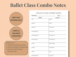 Ballet Combo Printable Planner, Barre and Center Worksheet, Dance Teacher Template, Class Corrections Notes, Lined and Unlined Versions - Etsy