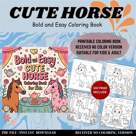 Horse Coloring Book – 102 Pages of Fun Art (PDF Download) - Etsy