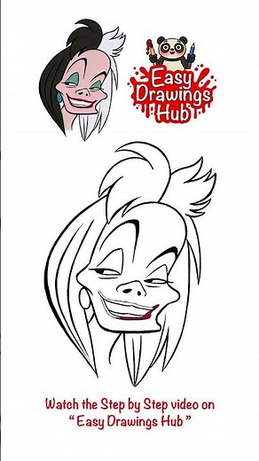 How to draw Cruella de Vil from 101 Dalmatians in 5 minutes