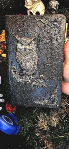 Handmade Owl Grimoire – Mystic Notebook With Black Pages   Pen | Handmade - Etsy