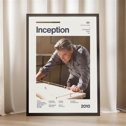 Inception Movie Poster - Leonardo Di Caprio Print - Christopher Nolan Poster - Vintage Movie Film - Midcentury Wall Art - Minimalist Decor - Etsy
