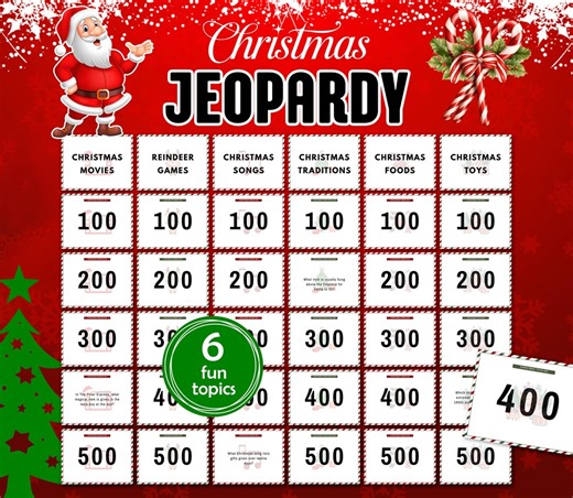 Christmas Jeopardy Game, Printable Jeopardy Game, Christmas Party Game, Family Christmas Game Night, Holiday Jeoparty Game With Questions - Etsy