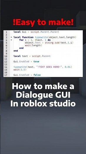 How to make a dialogue GUI in Roblox Studio #roblox #robloxstudio #scripting