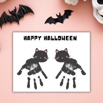 Template Handprint Craft | Halloween Cat Craft Preschool | Halloween Activity