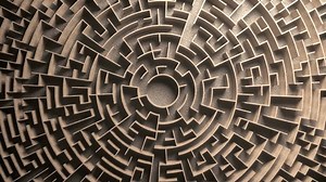 Maze Background. Huge Mysterious labyrinth. Circular maze. Labyrinth entrance. Challenge and problems concept. 3D Animation 4K