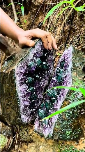 This Purple & Green Amethyst Was Found Inside a Rocky River Cliff 🌊🏞️⚒️🌿💜💚