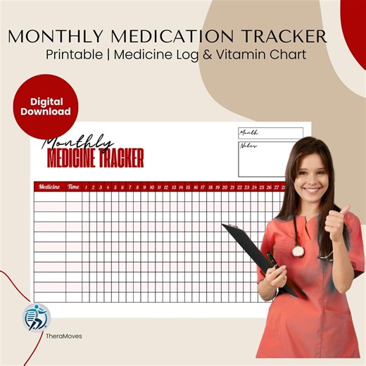 Monthly Medication Tracker Printable, Medicine Log & Vitamin Chart - Etsy