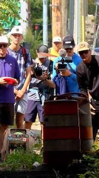 Insane Ricochet! #1 Disc Golfer Gannon Buhr Bounces Drive Off Hard Hat in Urban Disc Golf