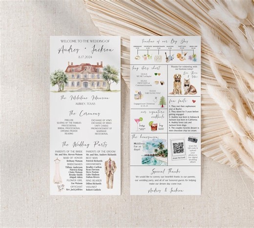 Infographic Wedding Program Template, Church Wedding Ceremony Program, Wedding Day Timeline Program Card, Modern Infographic Program 4x9 - Etsy