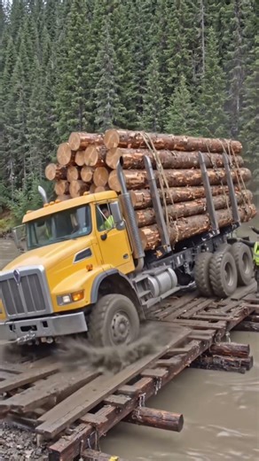 Heavy Logging Truck Rescue Gone Wrong on Wooden Bridge #truck #shorts #viral
