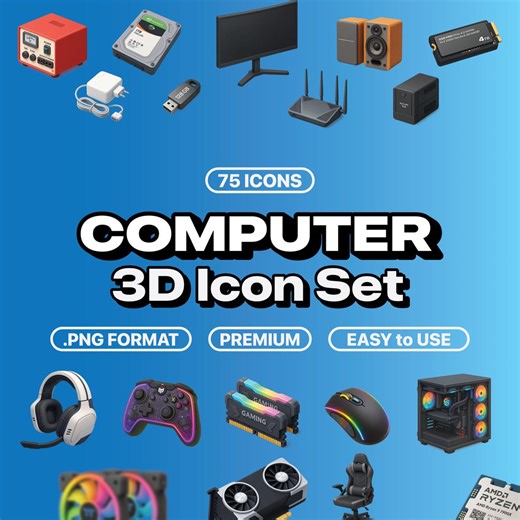 3D Icon Computer Set for Sticker & Designa: 75 PNG Icons (digital Download) - Etsy