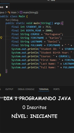 DIA 1 APRENDENDO JAVA #java #vscode #programação #scripts