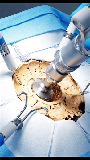 The creation of a bone flap is a critical and highly technical step in a craniotomy. After the scalp is reflected and the skull fully exposed, the neurosurgeon begins outlining the planned opening, ensuring it matches the exact area requiring surgical access. Using a specialized high-speed craniotome, the surgeon makes a controlled circular cut through the skull. As the tool advances, small amounts of bone dust naturally disperse from the cutting path, revealing the layered structure of the skul