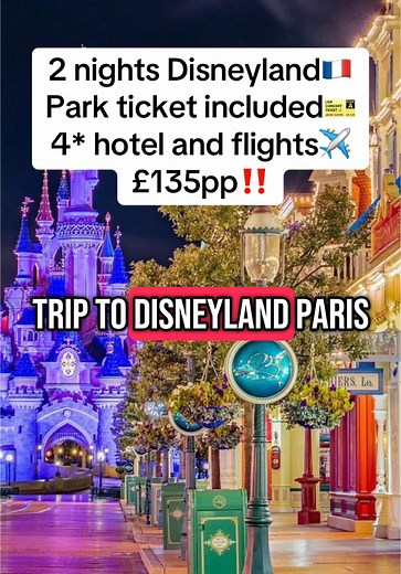 2 nights trip to Disneyland Paris in a 4* hotel with park tickets and flights included for £135pp🇫🇷‼️ Link in bio #Disney #Disneytok #Disneyland #Paris #France #children #schoolholidays #disneylandparis #UK #London #travel #traveltok #traveltiktok #couple #familytime #themepark #holiday #trip