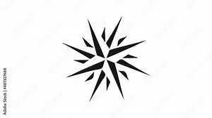 Simple wind rose compass in two versions, one with black background and one with white background. Animated illustration.