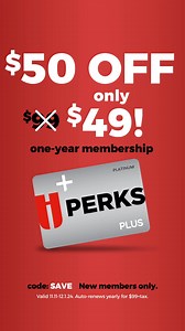 Get 50% off a one-year Hy-Vee PERKS Plus membership! Sign up for only $49 using promo code SAVE for a limited time. | Hy-Vee
