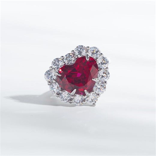 Heart Cut Lab Ruby Ring, Sterling Silver CZ Halo, Romantic July Birthstone - Etsy