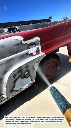 High-Pressure Sandblasting Process on Classic Car Body | Rust & Paint Removal.