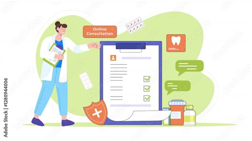 Vector character scene animation showing a doctor’s online appointment booking system, with patients scheduling consultations through digital devices.