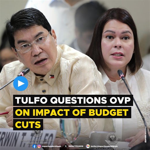 7K views · 57 reactions | TULFO QUESTIONS OVP ON IMPACT OF BUDGET CUTS Sen. Erwin Tulfo on Monday asked Vice President Sara Duterte which programs would be affected by the Department of Budget and Management's (DBM) decision to cut the Office of the Vice President's proposed budget by ₱39.41 million. The OVP had originally submitted a ₱942 million budget proposal, which was later reduced by the DBM. | iMPACT Leadership | Facebook