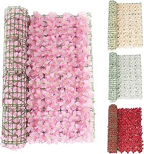 Mxiqqpltky Artificial Hedge Fence Screening with Flowers, Artificial Ivy Screen Trellis Fence Rolls for Balcony Patio Outdoor, Garden Privacy Screen for Backyard Home Decor (19.69x118.11in, White)