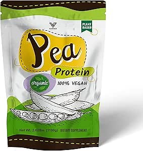 Plant Based - 100% Pure Organic Hydrolyzed Pea Protein Powder - Canada Grown Yellow Pea, Vegan Natural Unflavored, Dairy Free, Gluten Free, Soy Free, Sugar Free, Non-GMO with BCAA 2.62lb