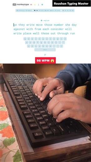 98 WPM SPEED 🔥 #98wpm #fasttyping #typingspeed #typingchallenge #asmr #shorts #raushantypingmaster