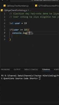 Q8 Age Check for Voting in JavaScript | JavaScript Program to Check Voting Eligibility #shorts