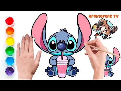 How to Draw Cute Stitch Drinking Smoothie | Easy Drawing for Kids Step by Step