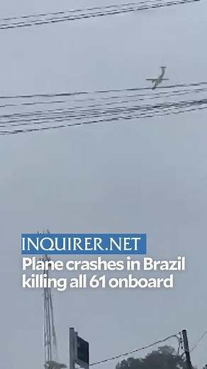 This is the terrifying moment a plane crashed into a neighborhood., killing all 61 people aboard in Brazil. Video shows the ATR 72 twin-engine aircraft plummeting in a flat spin toward a residential community in Sao Paulo on August 9. #tiktoknews #socialnews #newsph #inquirerdotnet