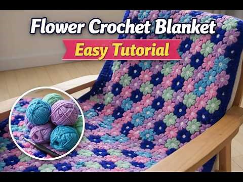 How to crochet easy puff flower blanket afghan for beginners by #marifu6a