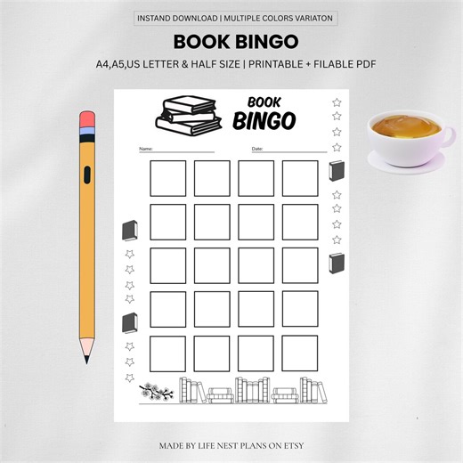 Printable Book Bingo | Reading Challenge, Tracker (A4, A5, US Letter PDF) - Etsy