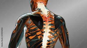 Human Anatomy animation showing the male spinal discs. Skeletal system vertebral disc scan